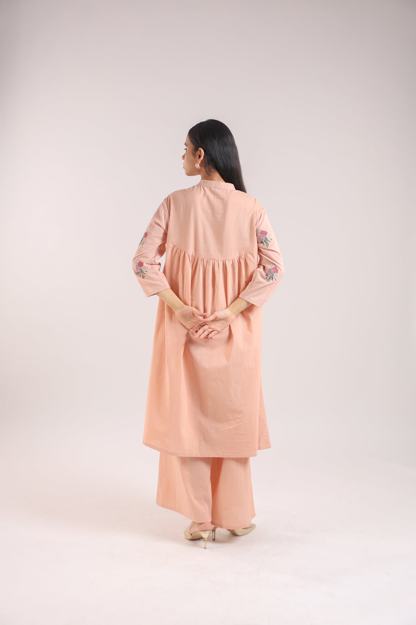 Nude Pink Embroidered Kurta Set