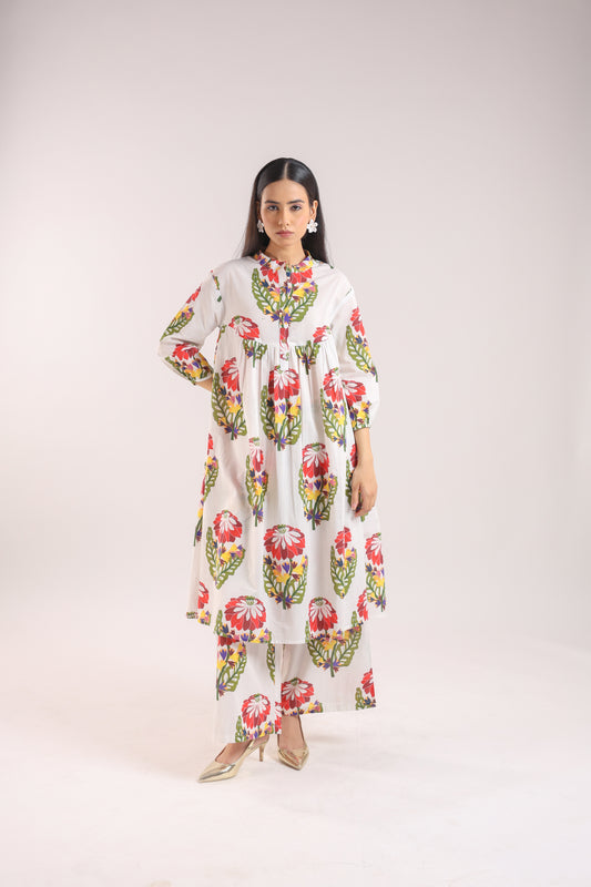 White Floral  Kurta Set