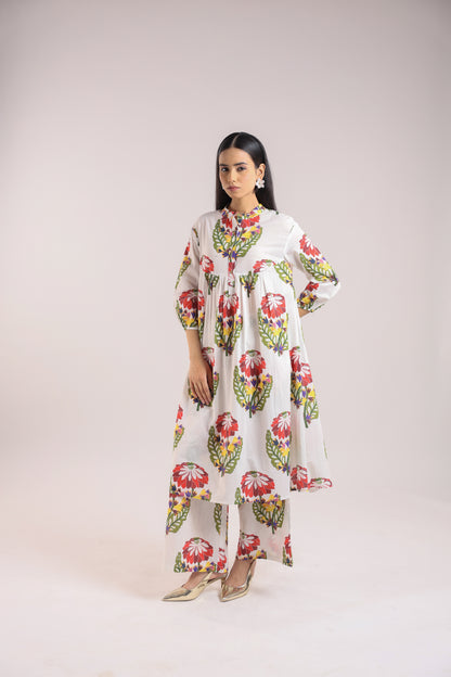 White Floral  Kurta Set