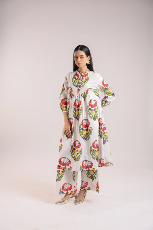 White Floral  Kurta Set