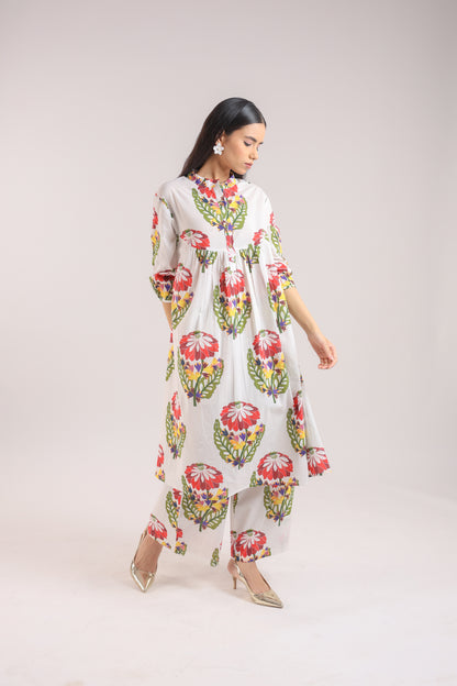 White Floral  Kurta Set