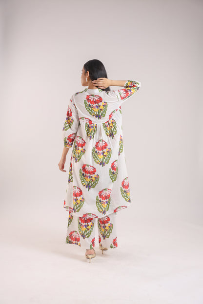 White Floral  Kurta Set