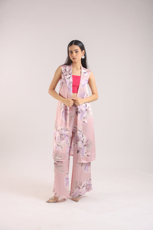 Dusty Pink Collared Kurta Set with Bustier - Chic & Contemporary