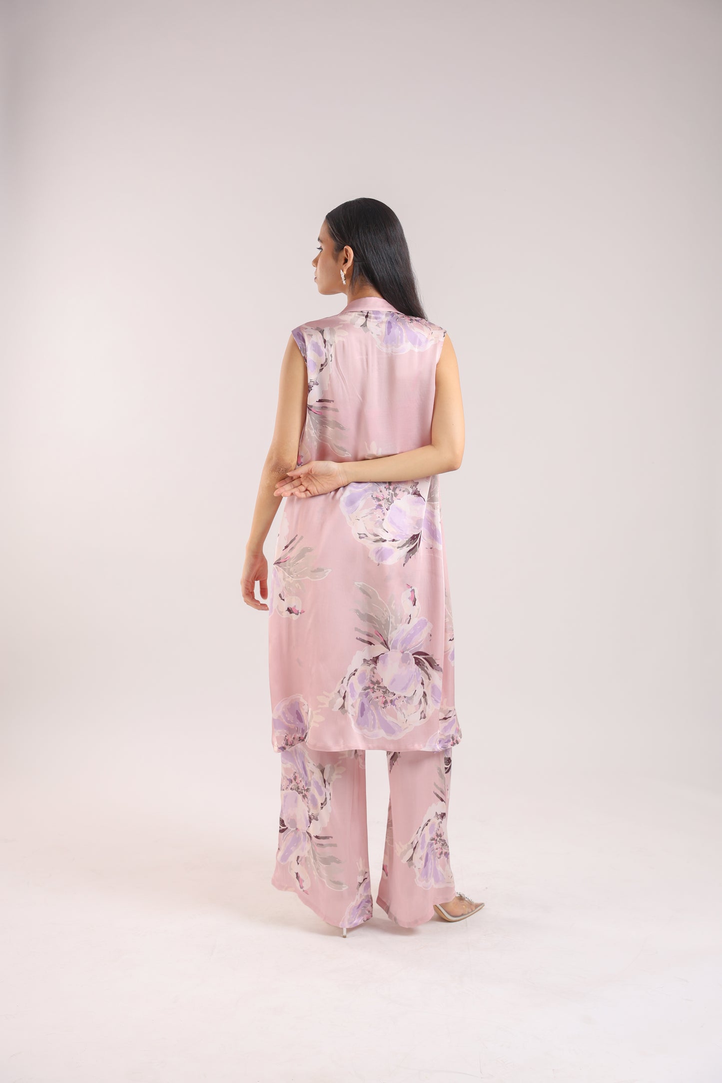 Dusty Pink Collared Kurta Set with Bustier - Chic & Contemporary