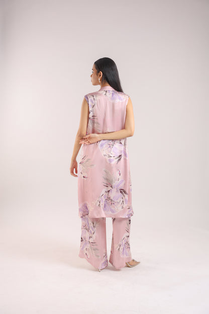 Dusty Pink Collared Kurta Set with Bustier - Chic & Contemporary