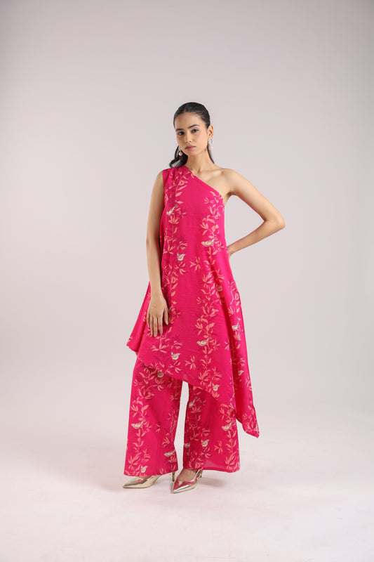 Ruby Pink One-Shoulder Kurta Set