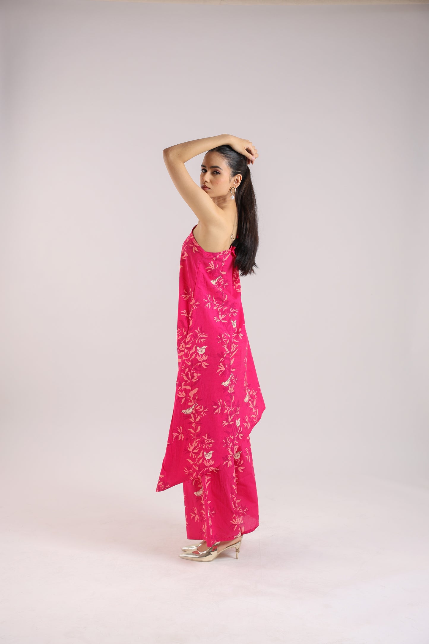 Ruby Pink One-Shoulder Kurta Set