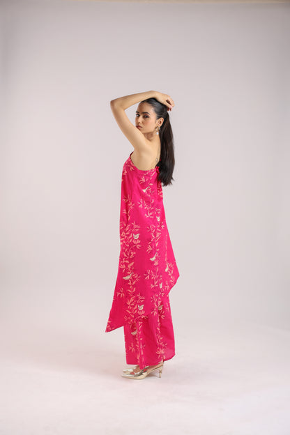 Ruby Pink One-Shoulder Kurta Set