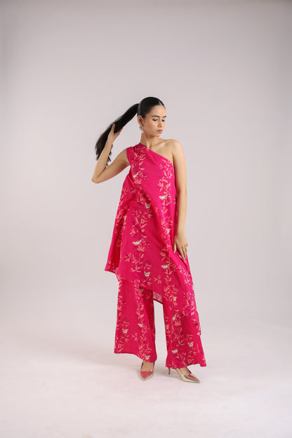 Ruby Pink One-Shoulder Kurta Set