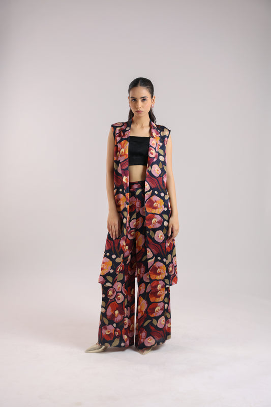 Black Collared Kurta Set with Bustier