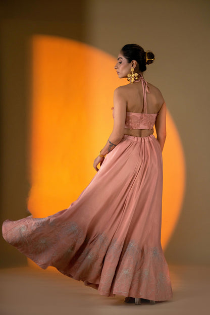 Peach Lehenga with Intricate Hand Embroidery