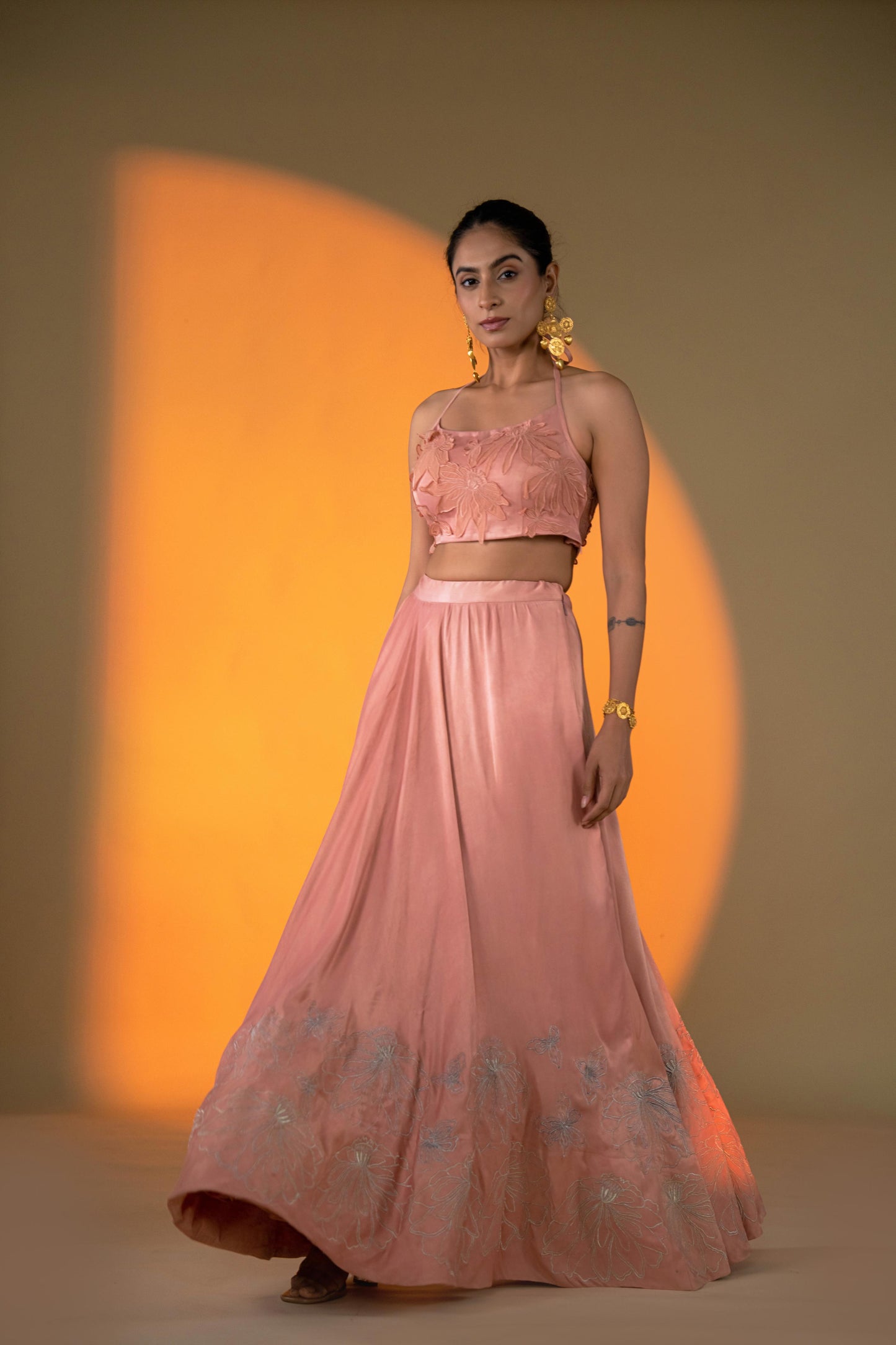 Peach Lehenga with Intricate Hand Embroidery