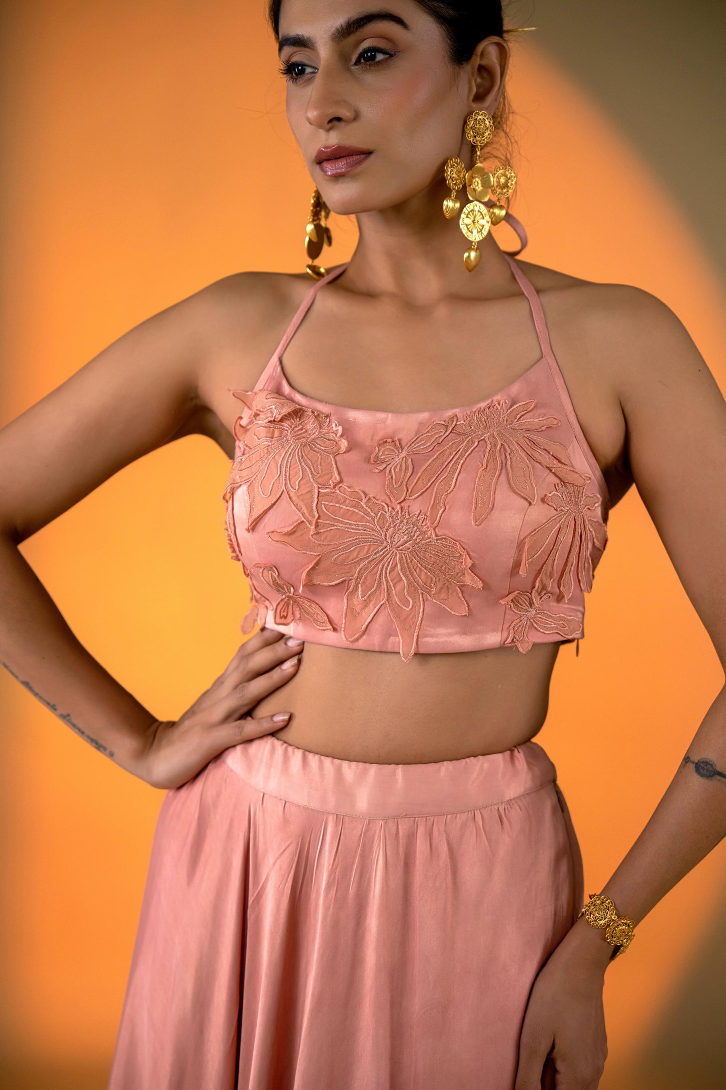 Peach Lehenga with Intricate Hand Embroidery