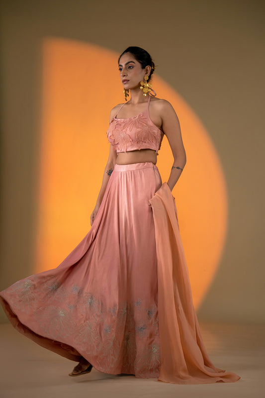 Peach Lehenga with Intricate Hand Embroidery