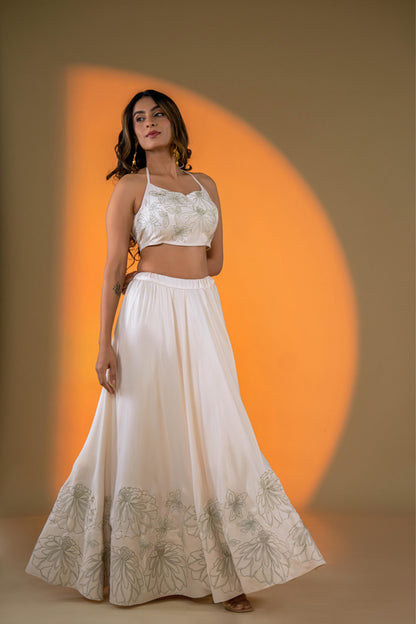 Off-White Lehenga with Hand Embroidery