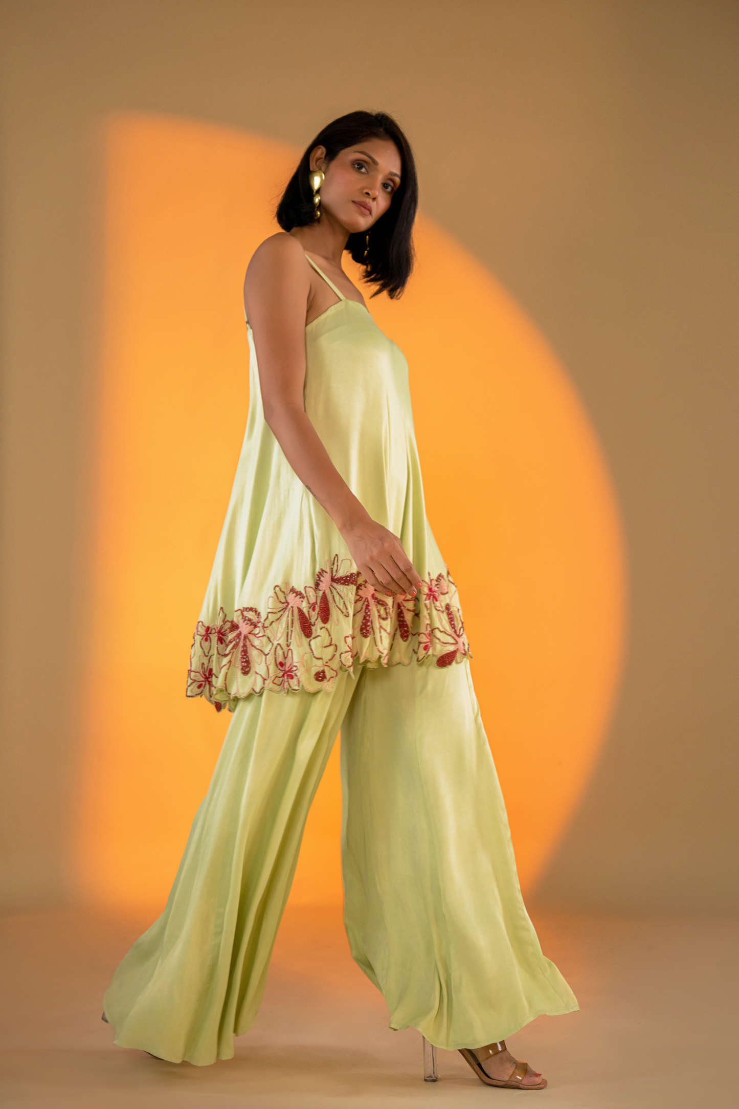 Pistachio Sleeveless Kurta Set with Embroidery & Sharara