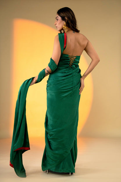 Evergreen Saree with Embroidered Corset Blouse