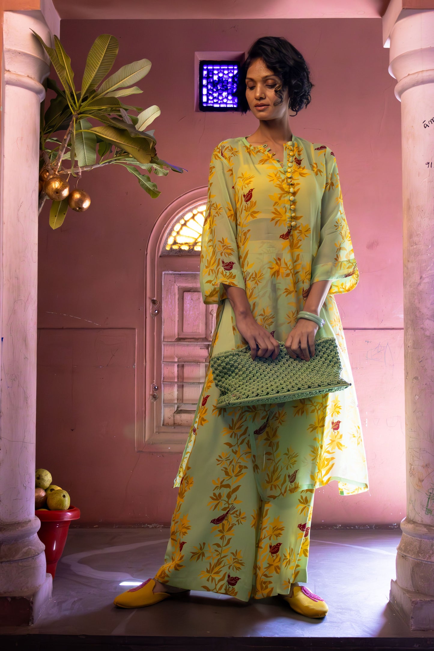 Organza matcha green kurta set for women