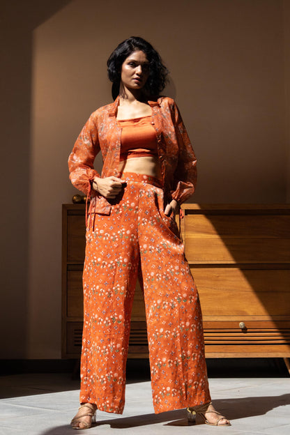 Rusty Orange organza co-ord set for women