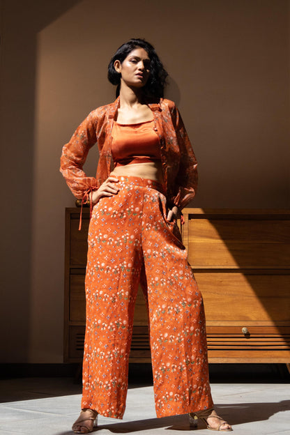 Rusty Orange organza co-ord set for women