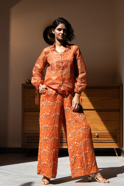 Rusty Orange organza co-ord set for women