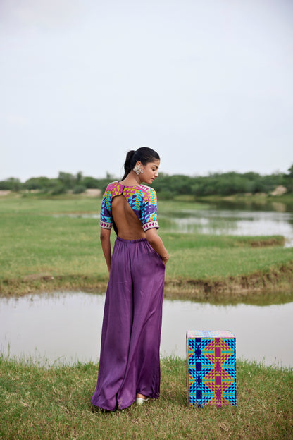 Purple jumpsuit with intricate embroidery for women