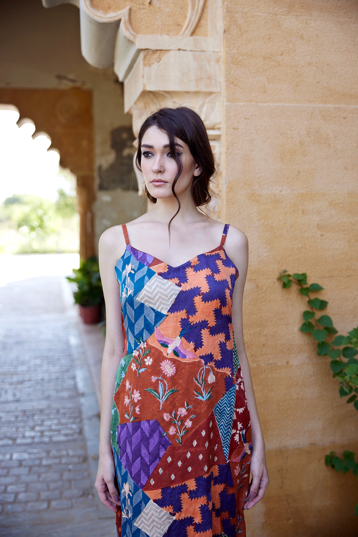 Satin burnt orange straight long dress for women